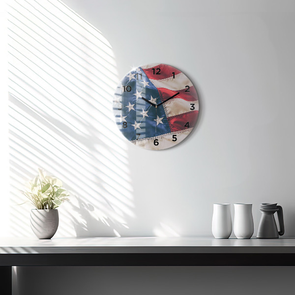 Round glass wall clock American flag