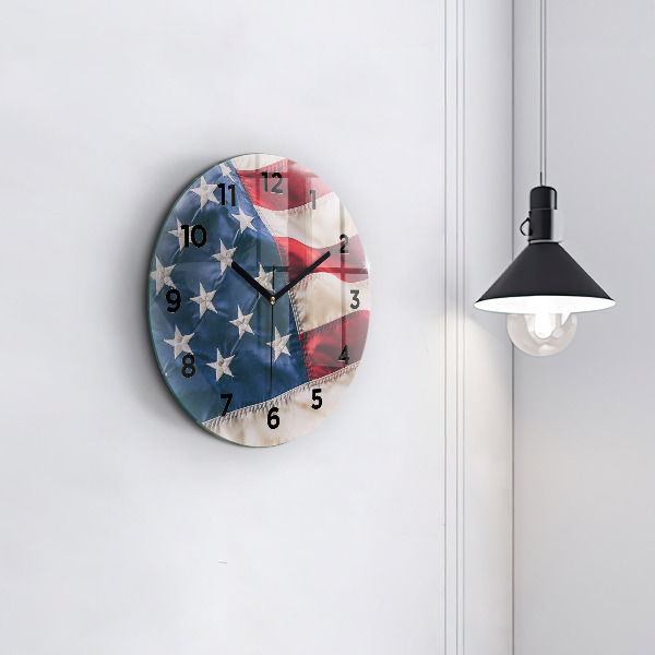 Round glass wall clock American flag