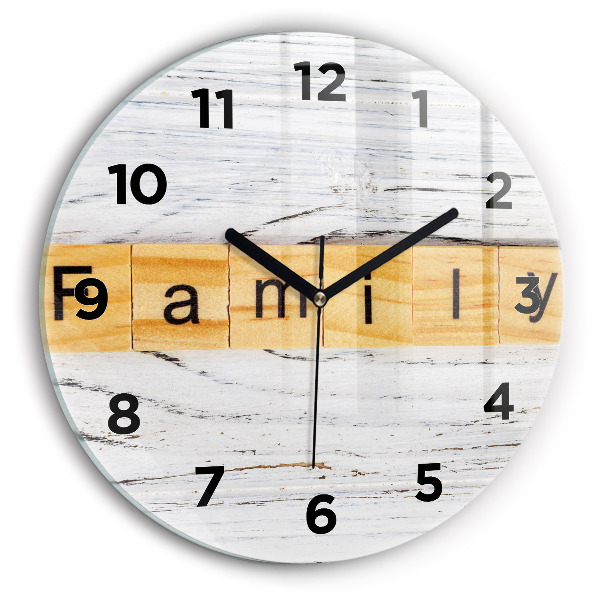 Round glass wall clock The inscription Family