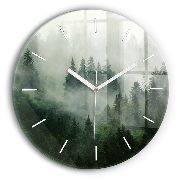 Round glass wall clock Misty forest