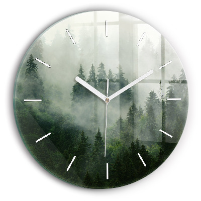 Round glass wall clock Misty forest