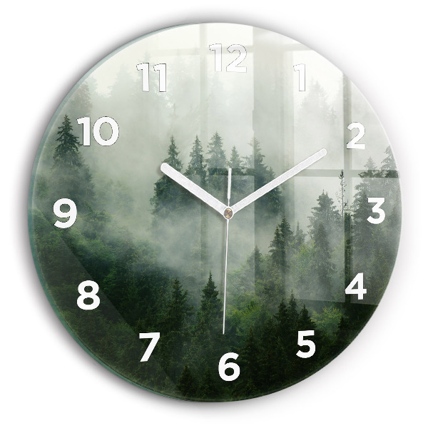 Round glass wall clock Misty forest