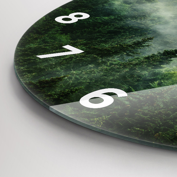 Round glass wall clock Misty forest