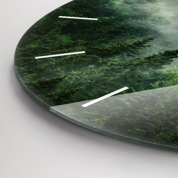 Round glass wall clock Misty forest