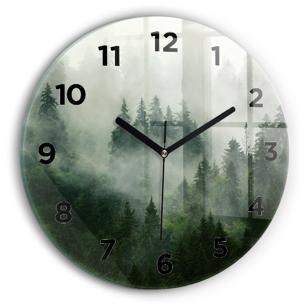 Round glass wall clock Misty forest