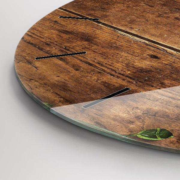 Round glass wall clock Rustic Wood