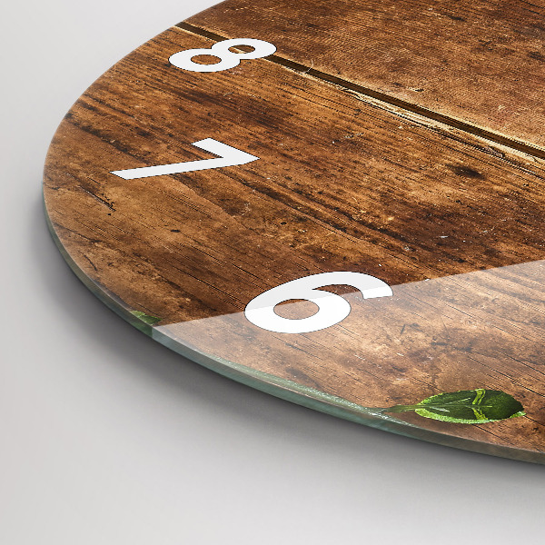 Round glass wall clock Rustic Wood