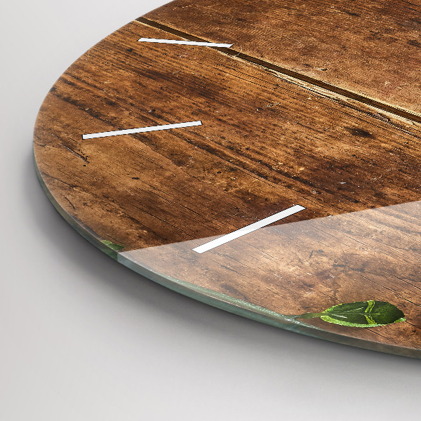 Round glass wall clock Rustic Wood