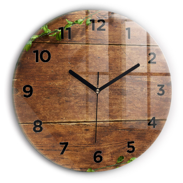 Round glass wall clock Rustic Wood