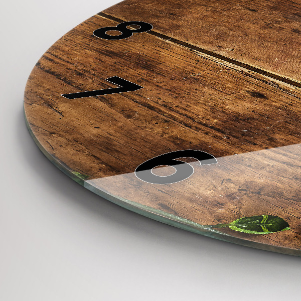 Round glass wall clock Rustic Wood