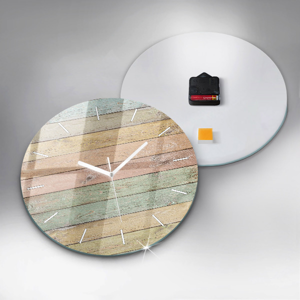 Round glass wall clock Colorful boards