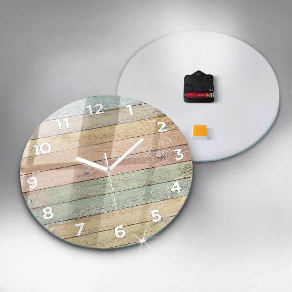 Round glass wall clock Colorful boards