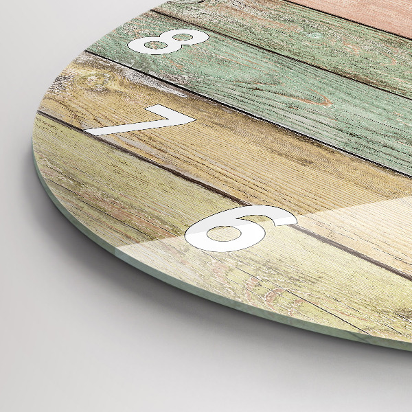 Round glass wall clock Colorful boards