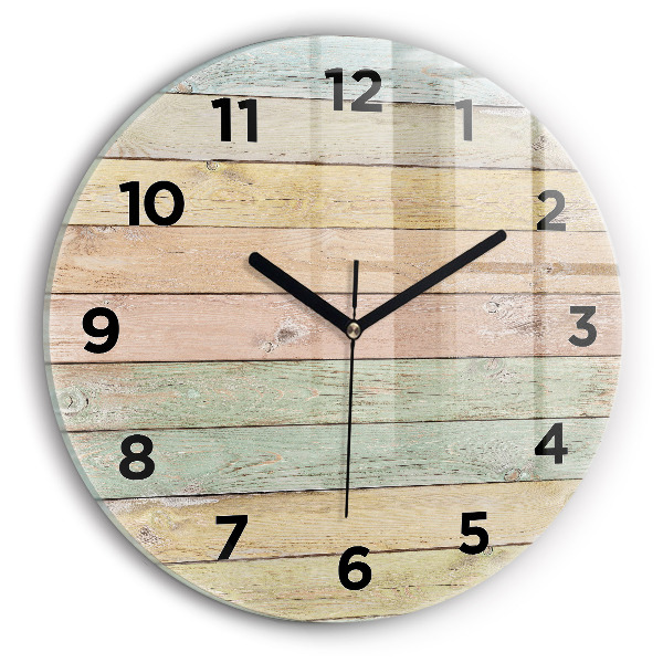 Round glass wall clock Colorful boards