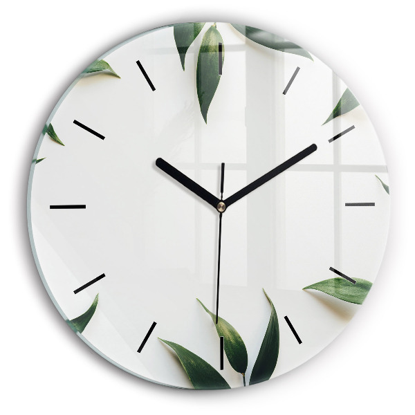 Round glass wall clock Leaf frame