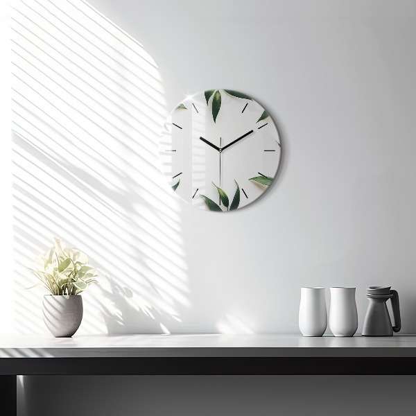 Round glass wall clock Leaf frame