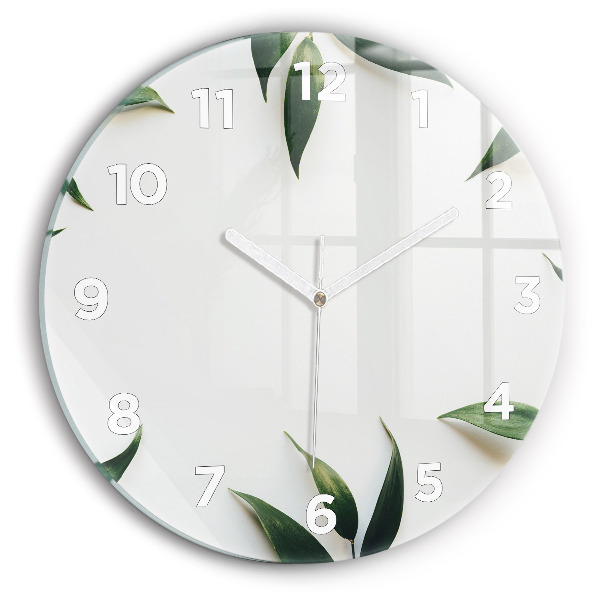 Round glass wall clock Leaf frame