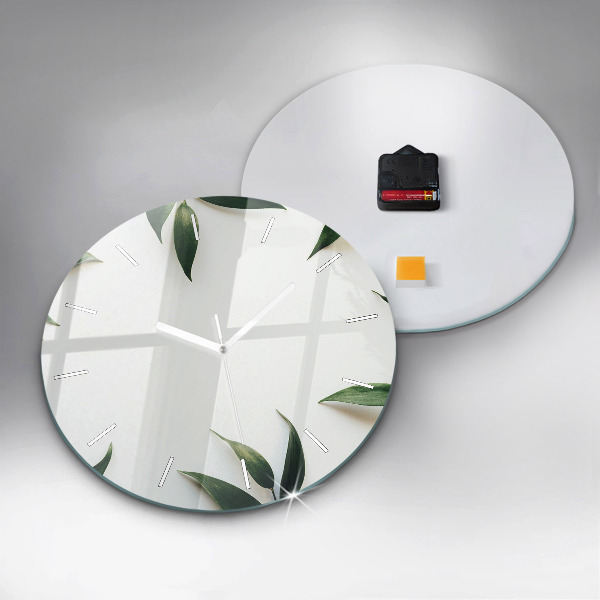 Round glass wall clock Leaf frame