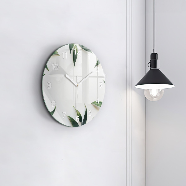 Round glass wall clock Leaf frame