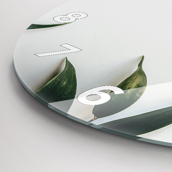 Round glass wall clock Leaf frame