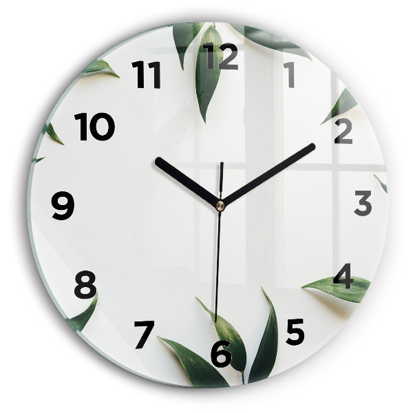 Round glass wall clock Leaf frame