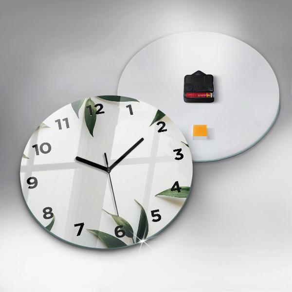 Round glass wall clock Leaf frame