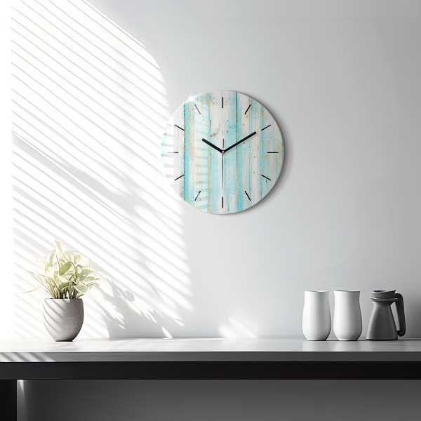 Round glass wall clock Blue boards