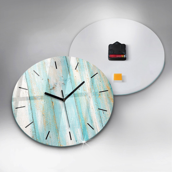 Round glass wall clock Blue boards