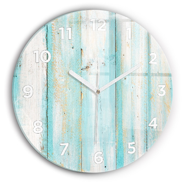 Round glass wall clock Blue boards