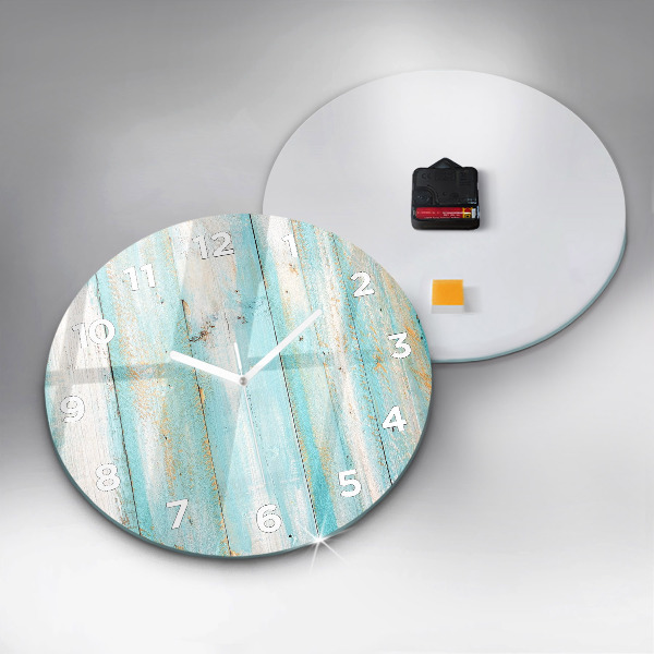 Round glass wall clock Blue boards