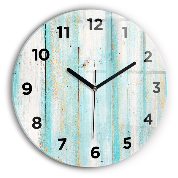 Round glass wall clock Blue boards