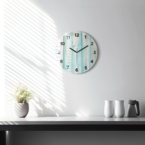 Round glass wall clock Blue boards