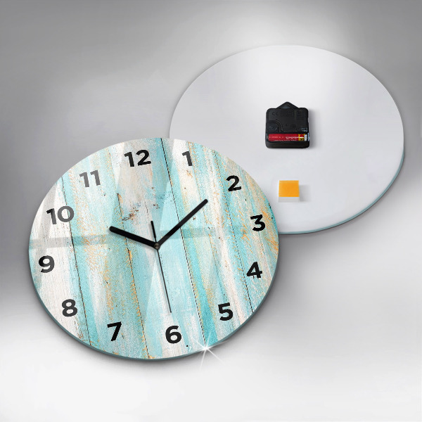 Round glass wall clock Blue boards
