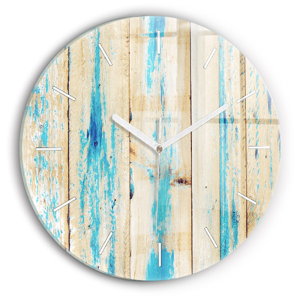 Round glass wall clock Scratched wood