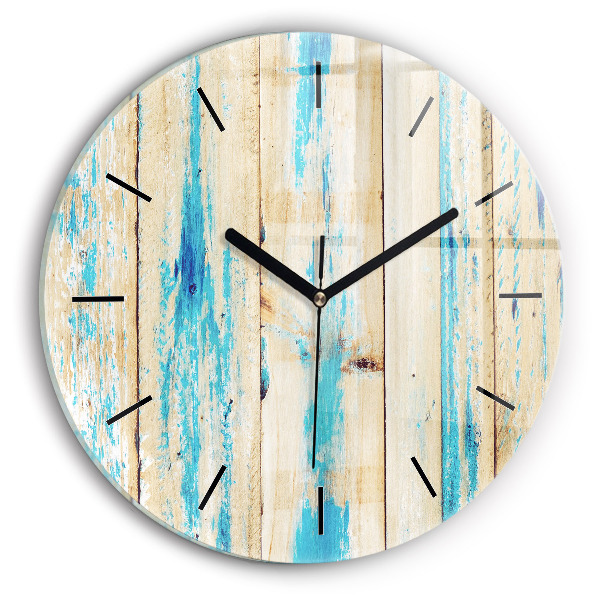 Round glass wall clock Scratched wood