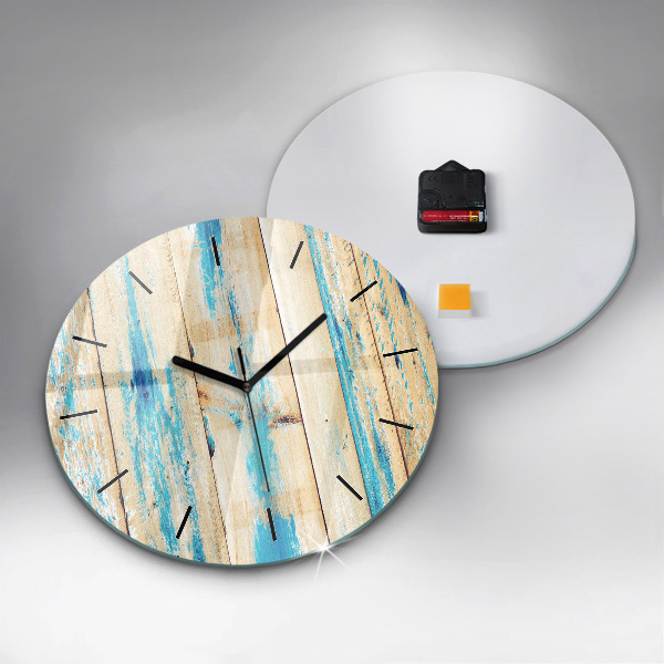 Round glass wall clock Scratched wood