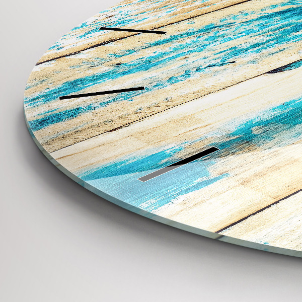 Round glass wall clock Scratched wood