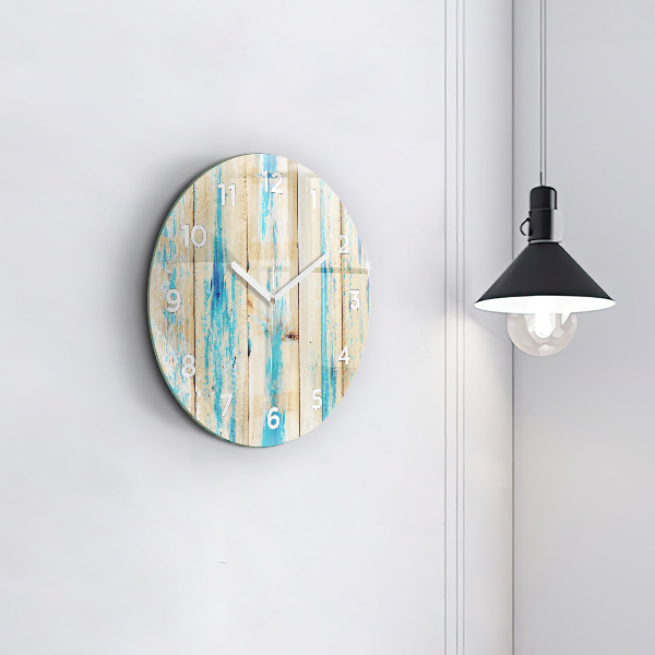 Round glass wall clock Scratched wood