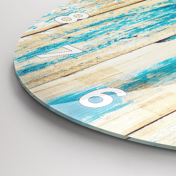 Round glass wall clock Scratched wood
