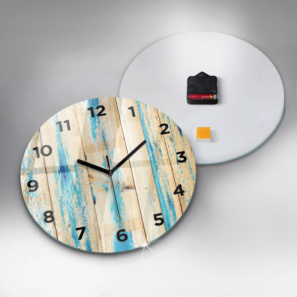 Round glass wall clock Scratched wood