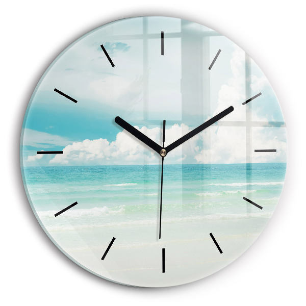 Round glass wall clock Sea landscape