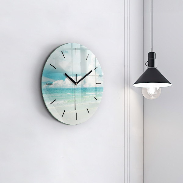 Round glass wall clock Sea landscape