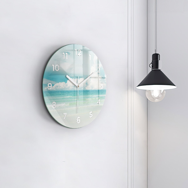 Round glass wall clock Sea landscape