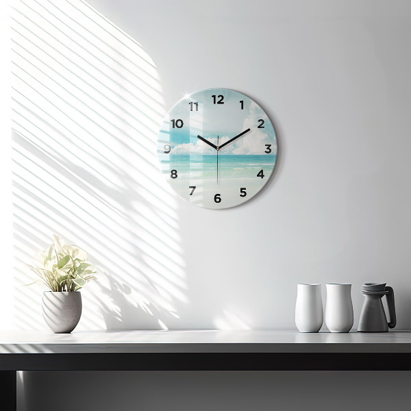 Round glass wall clock Sea landscape
