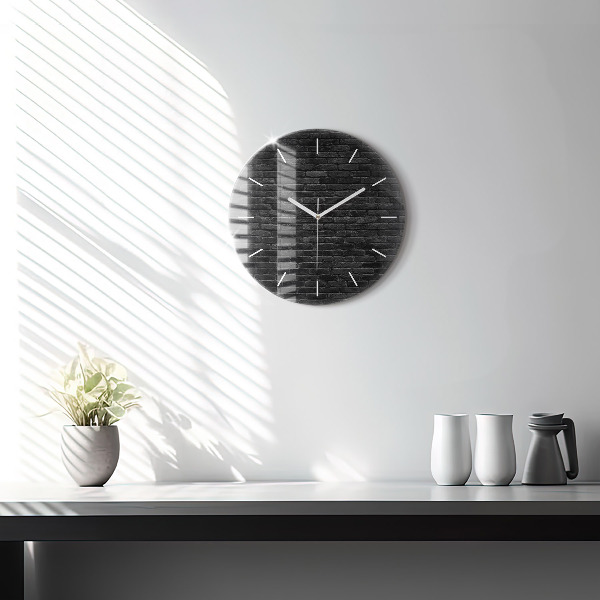 Round glass wall clock Dark brick wall