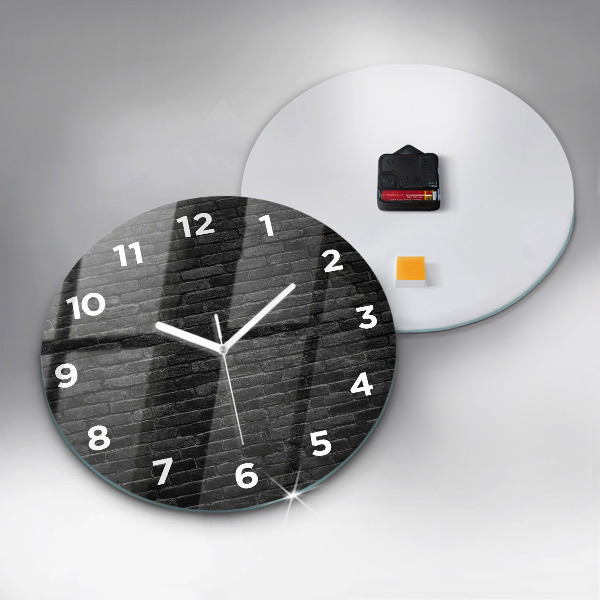 Round glass wall clock Dark brick wall