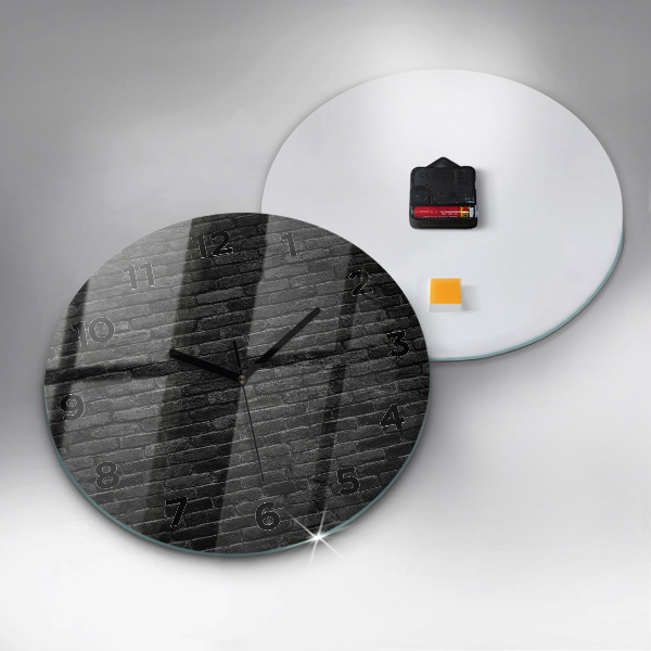 Round glass wall clock Dark brick wall