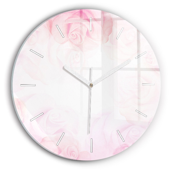 Round glass wall clock Roses abstract