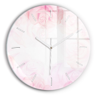 Round glass wall clock Roses abstract