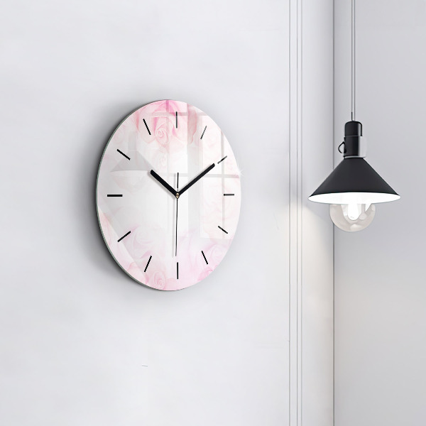 Round glass wall clock Roses abstract